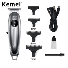 Kemei KM-1948 Aparador De Cabelo Profissional Todo Em metal Para Barbeiro Display Indicador De Bateria LCD Masculino 0mm