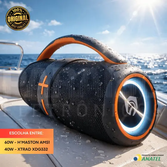 Caixa de Som Grande 60W/40W RMS Bluetooth GRAVE POTENTE À Prova d'Água Portátil Rádio FM TWS SD