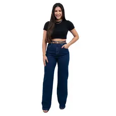 CALÇA FEMININA WIDE LEG LYCRA BÁSICA CINTO CAMBOS JEANS