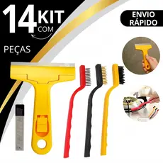 Kit 3 UN escova de aco para limpeza Multiuso forno grelha fogão Aço Latão Nylon + Raspador para limpar Box Piso Vidro