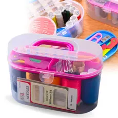 Kit Maleta Costura Completa Com Linha Agulha Tesoura Botão