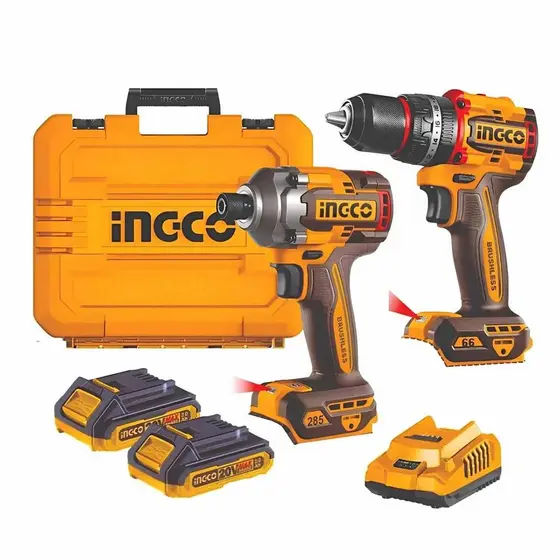 KIT PARAFUSADEIRA/FURADEIRA + CHAVE DE IMPACTO INGCO CKLI20277-9 - KIT 20V C/ 2 BAT 20V