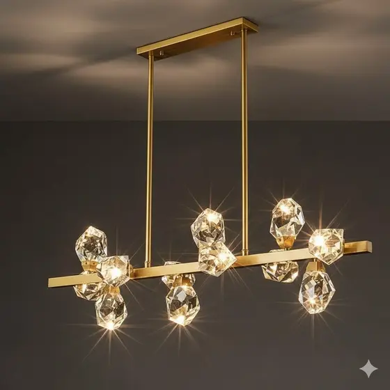 Lustre Luminária Pendente Cristal Luxo Dourada LED 20W 3 Cores Para Sala Cozinha Jantar Iluminação Decorativa Moderna