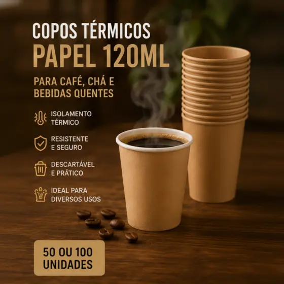 Copo Térmico Papel 120ml Café Chá Descartável Branco Kraft Resistente Prático Biodegradável Quente