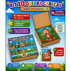 Kit 10 Quebra Cabeça em Mdf 12 Peças Jogo Pedagógico Infantil Lúdico Educativo