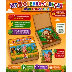 Kit 5 Quebra-Cabeças Animais Infantil Madeira Jogo Brinquedo Educativo Pedagógico – Toy Trade