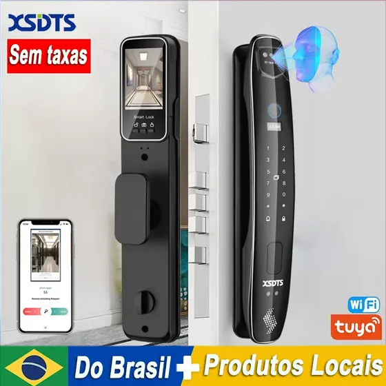 Fechadura de porta inteligente digital WiFi com tela App reconhecimento face 3D impressão,Do Brasil