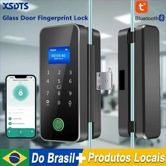 Tuya Biométrico Porta De Vidro Bloqueio Inteligente Cartão Senha Impressão Digital Eletrônico Depa