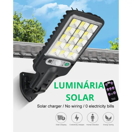 Sensor Street Lamp Luminária Solar Poste Refletor 180Cob 180w Controle Prova D'Água 3 Funções 15LED