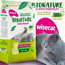 Areia Higienica Biodegradável 2 Kg Bionature para Gatos Wisecat 100% Natural