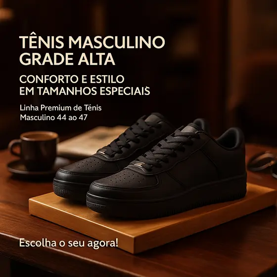 Tênis Masculino Preto Premium - Qualidade e Estilo, Numeração Especial 34 ao 48 | ESCOLHA O SEU!