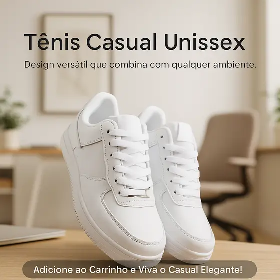 Tênis Masculino Branco Casual Confortável Unissex  – Numeração 34 ao 48