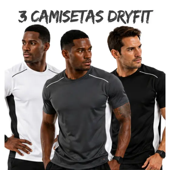 Kit 3 Camiseta Masculina Esportivas DryFit Treino Academia Slim Corrida Futebol Leve Respiravel