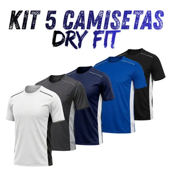 KIT 5 Camiseta Masculina DryFit Esportiva Treino Academia Corrida