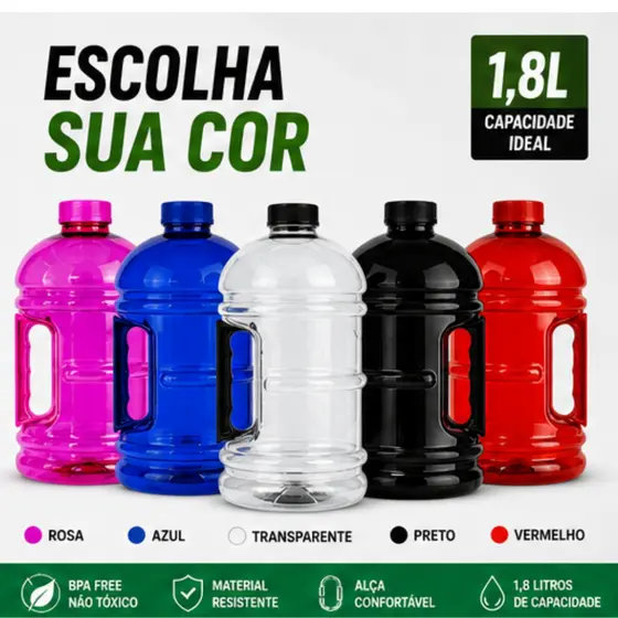 Garrafa de Água Galão com Alça Squeeze Treino Academia Trabalho Escola 1.8L/1L ENVIO EM 24HORAS