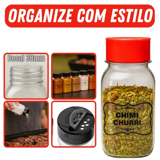 Kit Porta Tempero Pote Plástico 200ml Qualidade Altíssima Organização Tampa Dosadora dupla
