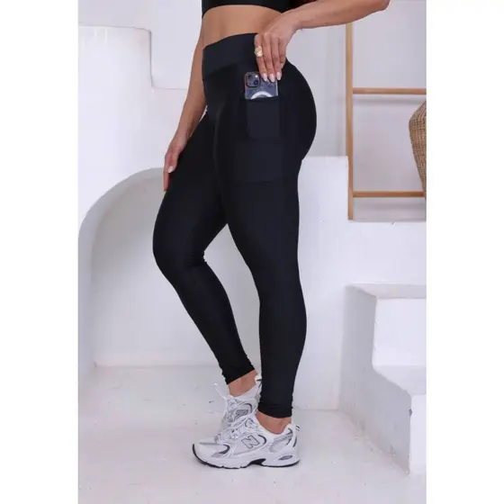 Calça Legging suplex Cós Alto com Bolso Poliamida Premium Zero Transparência Fitness
