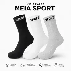 Kit 3 Meias Sport Algodão Unissex