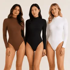 Kit 3 Body Feminino Manga Longa Gola Alta Elegante Casual Trabalho e Dia a Dia