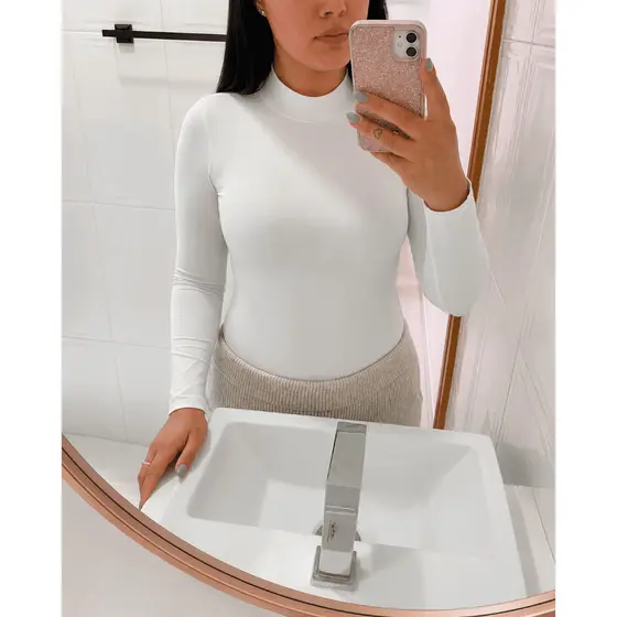 Kit 3 Body Feminino Marrom Gola Alta Básico Chic Para Usar Com Calça e Saia