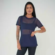 Blusa Feminina de Tule Transparente com Manga Roupa de Academia Moda fitness