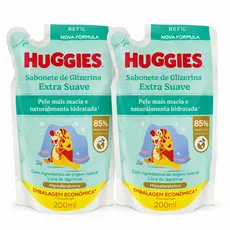Kit 2 Sabonete Líquido Huggies Extra Suave Bebê Refil 200ml Infantil Hipoalergênico Não Arde Olhos