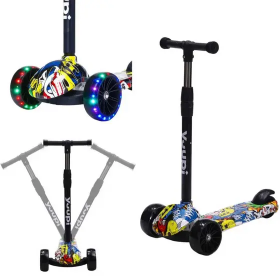 Patinete Infantil Com Rodas Flash Preto Yuupi