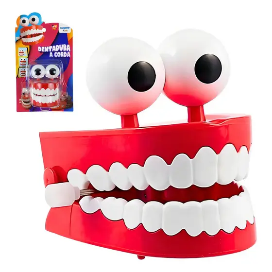 Brinquedo Dentadura Maluca Divertida À Corda Pula Pula