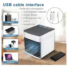 Mini Ar Condicionado Portátil Arctic Air Cooler Umidificador Climatizador Luz Led USB, Led, Branco
