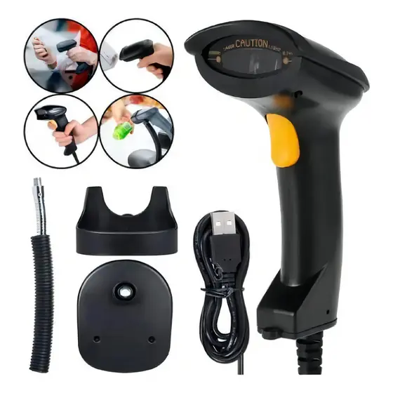 Kit Leitor De Código De Barras Com Fio e Com Suporte, boleto, vendas, compras, moderno e rápido.