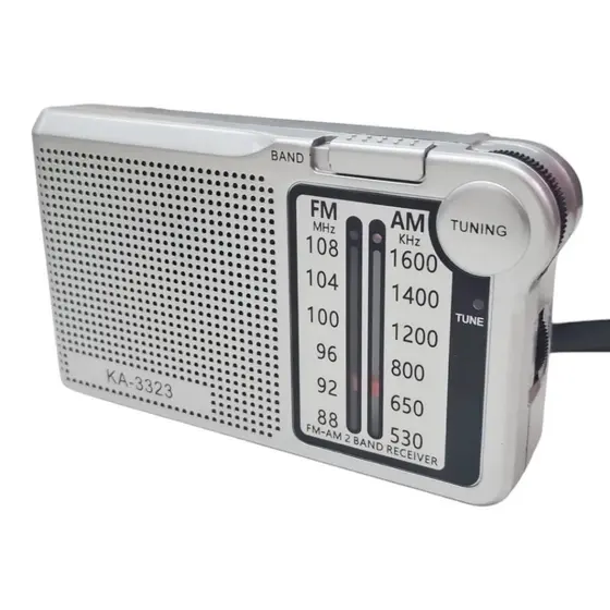 Rádio AM FM de Bolso Portátil Antigo Kapbom, ouvir jogo, prata, chaves, Som com grave