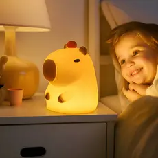 Luminária de Mesa Capivara Infantil - Apontador+Luz Noturna, Bateria 8h, Cores Suaves, USB