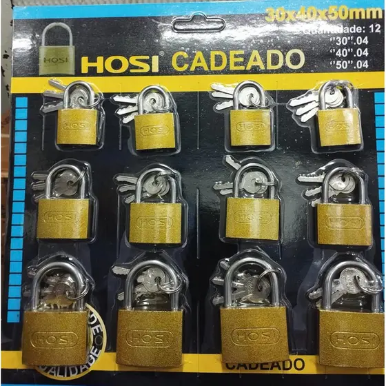 Kit Cartela de Cadeado 30-40-50 Variados Tamanhos c/12 Peças, Resistente, durabilidade Ip