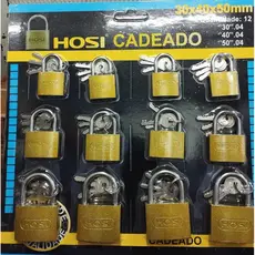 Kit Cartela de Cadeado 30-40-50 Variados Tamanhos c/12 Peças, Resistente, durabilidade Ip