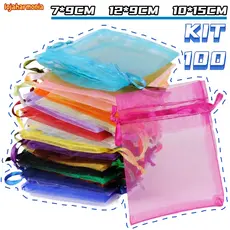 Kit 100 Un Saco Saquinho Organza Tule Saquinho 7x9 9x12 10x15 Festa Casamento (Escolha A Cor)