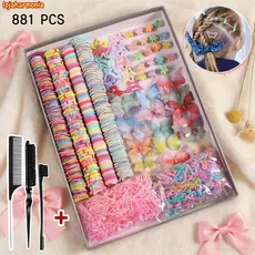 Conjunto com 881pcs de elásticos de cabelo coloridos mistos com clipes em forma de estrela para penteados.-loj