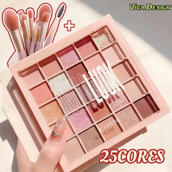 Paleta De Sombras Foscas E Pérolas De Baixa Saturação De 25 Cores Maquiagem Versátil De Longa Duração Inclui escova