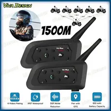 V6 Plus Mais Fone De Ouvido Intercomunicador De Capacete De Motocicleta Bluetooth Com Interfone BT De 1500M