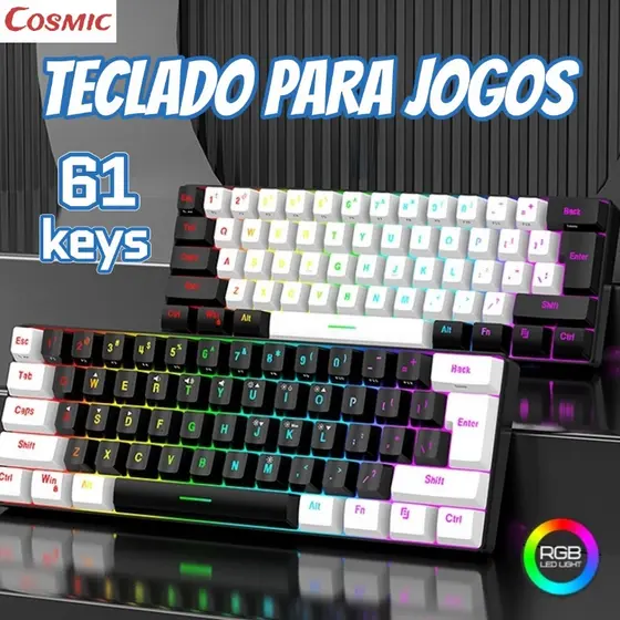 Teclado para jogos com fio 61-Key RGB Backlight Mini Compact USB-C Cabo de alimentação plugável -CO