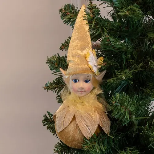 Bola De Natal Fada Pendurar Dourado 12,5cm Florarte