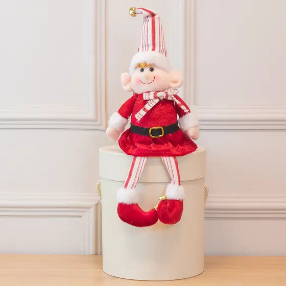 Boneco Natal Elfo Sentado (Vermelho Branco) 35cm (Florarte)