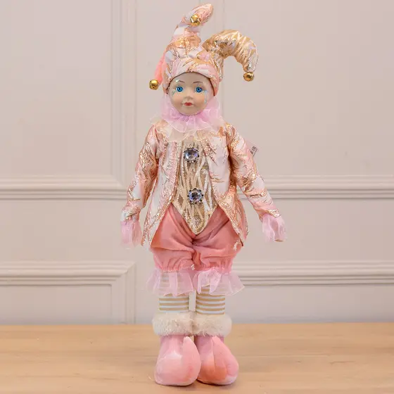 Boneco Pierrot Natal Em Pe C/Musica (Rosa Champanhe) 45cm (Florarte)