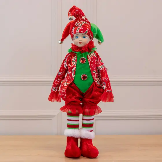 Boneco Pierrot Natal Em Pe C/Musica (Vermelho Verde) 45cm (Florarte)