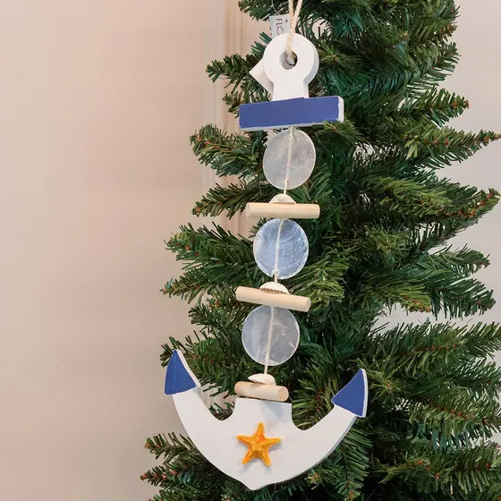 Enfeite Natal Ancora Pendurar (Azul Branco) 38x16,5cm (Florarte)
