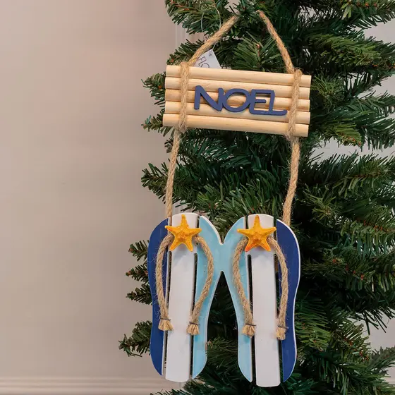 Enfeite Natal Placa Noel Beach (Azul Bege) 39cm (Florarte)