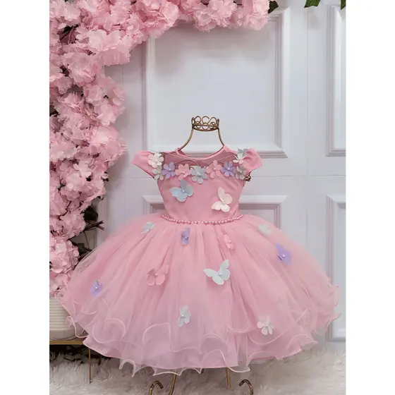 Vestido Jardim Encantado Aplique Borboletas e Flores-1.2.3.4
