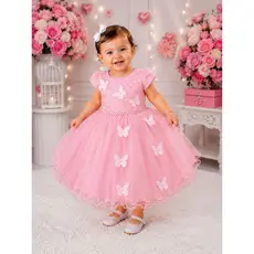 Vestido Festa Infantil C/ Aplique Borboletas Luxo - Várias Cores - 1.2.3.4