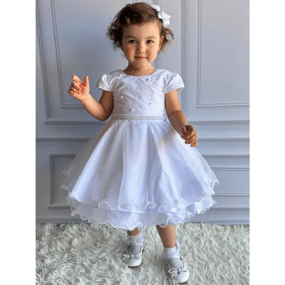 Vestido Infantil Festa Luxo Princesa Tule Bordado Floral Pérolas Varias Cores – 1.2.3