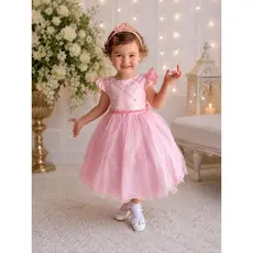 Vestido de Festa Infantil Luxo Princesa Brilho Tule e Aplique de Pérolas - Diversas Cores