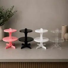 Porta Doces Duplo Suporte Cupcake Festa Mesa Decorada Luxo Resistente Branco Preto Cristal Rosa